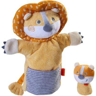 HABA Lion with Baby Cub - Hand Puppet and Finger Puppet 2 Pc Set Image 1