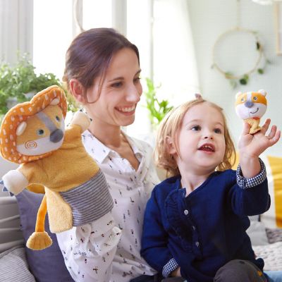 HABA Lion with Baby Cub - Hand Puppet and Finger Puppet 2 Pc Set Image 2
