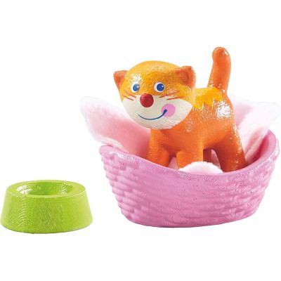 HABA Little Friends Cat Kiki with Basket, Blanket & Bowl Image 1