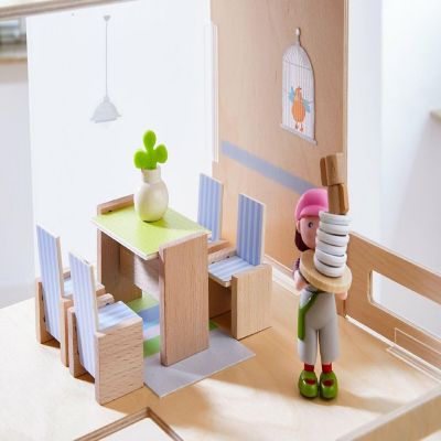 HABA Little Friends Dining Room - Wooden Dollhouse Furniture for 4" Bendy Dolls Image 1