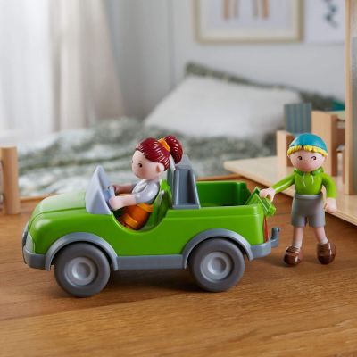 HABA Little Friends Out and About Playset with 2 Toy Figures and Green Momentum Motor Vehicle Image 1