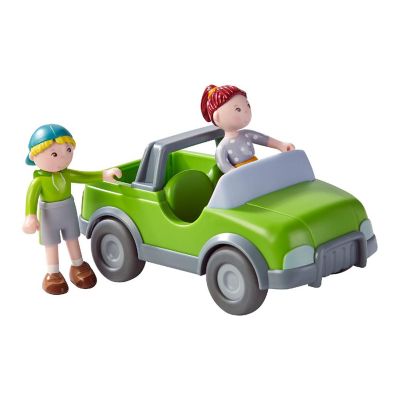HABA Little Friends Out and About Playset with 2 Toy Figures and Green Momentum Motor Vehicle Image 2