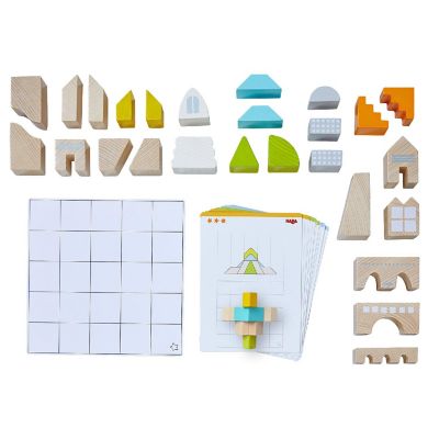 HABA Logical Master Builder Blocks - 26 Blocks with 16 Double Sided Template Cards (Made in Germany) Image 1