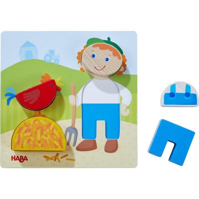 HABA On the Farm Beginner Pattern Blocks Puzzle with 3 Background Scenes and 14 Wooden Pieces - Ages 18 Months + (Made in Germany) Image 1