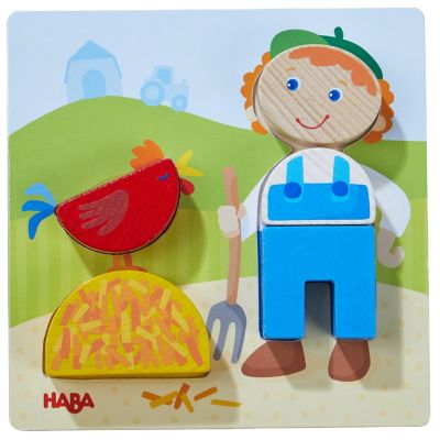 HABA On the Farm Beginner Pattern Blocks Puzzle with 3 Background Scenes and 14 Wooden Pieces - Ages 18 Months + (Made in Germany) Image 2