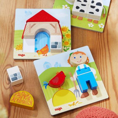 HABA On the Farm Beginner Pattern Blocks Puzzle with 3 Background Scenes and 14 Wooden Pieces - Ages 18 Months + (Made in Germany) Image 3