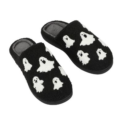 Halloween Ghosts Adult Black Scuff Slippers-Medium Image 1