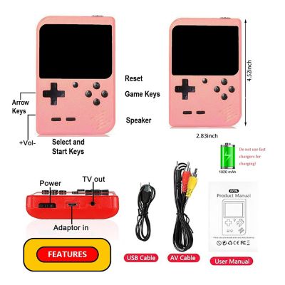 Handheld Portable Game Console 400 Retro Video Games Pink Image 1