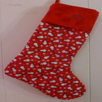 Handmade Christmas Stocking with Red Snowmen with Lining Image 1