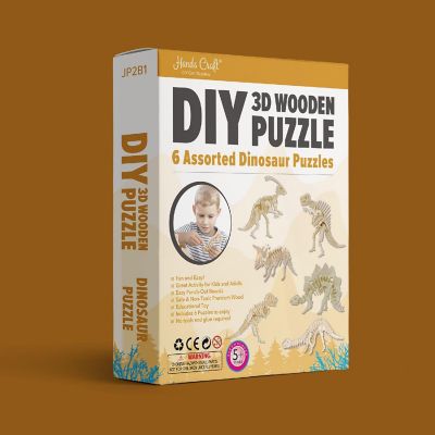 HandsCraft DIY 3D Wood Puzzle 6 Assorted Dinosaur Puzzle Set Image 1