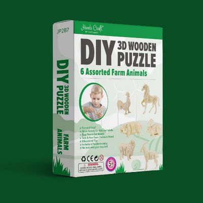 HandsCraft DIY 3D Wood Puzzle 6 Assorted Farm Animals Set Image 1