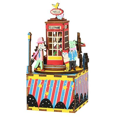 HandsCraft DIY 3D Wood Puzzle Music Box: Phone Booth - 71 Pieces Image 1
