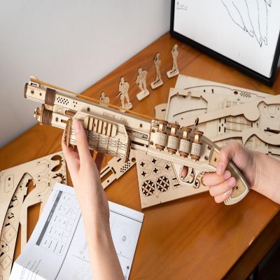 HandsCraft DIY 3D Wood Puzzle Rubber Band Gun Model Toys Shotgun - 172 Pieces Image 1
