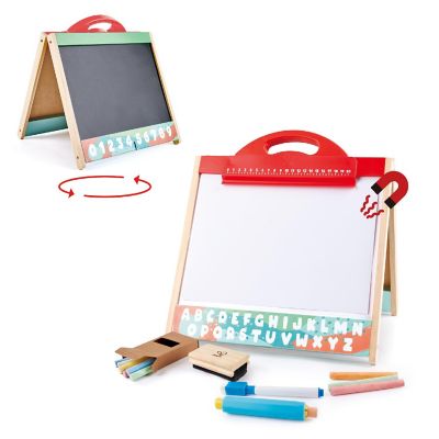 Hape 3&amp;#8209;in&amp;#8209;1 Store &amp; Go Tabletop Easel &amp;#8211; Double&amp;#8209;Sided Chalkboard &amp; Magnetic Whiteboard with Carry Case &amp; Art Supplies Image 1