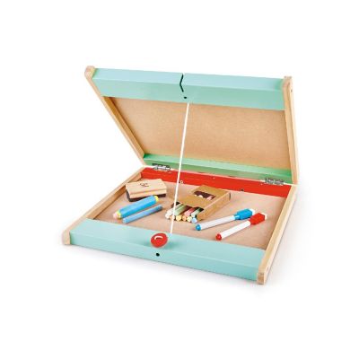 Hape 3&amp;#8209;in&amp;#8209;1 Store &amp; Go Tabletop Easel &amp;#8211; Double&amp;#8209;Sided Chalkboard &amp; Magnetic Whiteboard with Carry Case &amp; Art Supplies Image 2