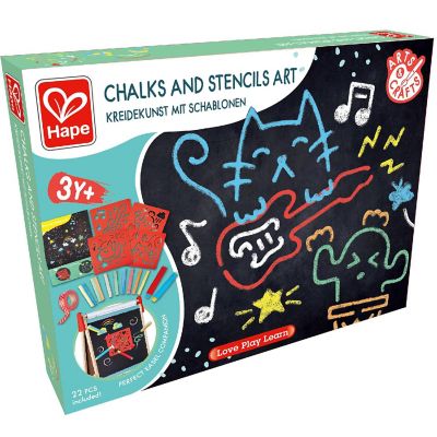 Hape: Chalks &amp; Stencils Art - 22Pcs, Activity Art Kit, Stencils, 3+ Image 1