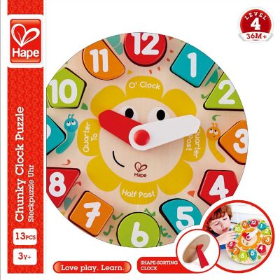 Hape: Learn The Time Bug Puzzle - 13Pc Wooden Clock Puzzle,Ages 3+ Image 1