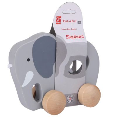 Hape: Push &amp; Pull Elephant&amp;#160;- Gray - Wooden Toy, Push-Pull-Grab, 1+ Image 1