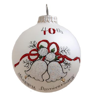 Happy 40th Anniversary Bells Glass Ball Christmas Ornament Made in USA 3.5 inch Image 1