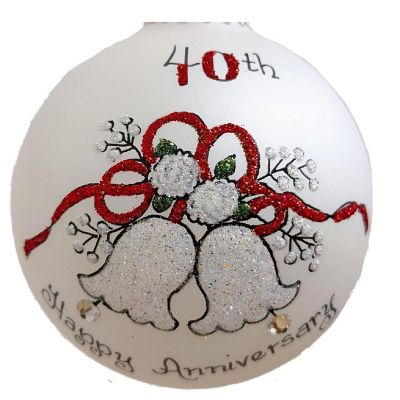 Happy 40th Anniversary Bells Glass Ball Christmas Ornament Made in USA 3.5 inch Image 1