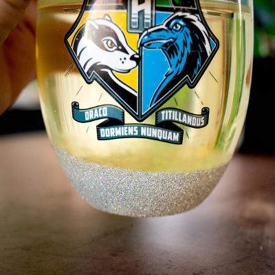 Harry Potter Animal Crests Teardrop Stemless Wine Glass  Holds 20 Ounces Image 3