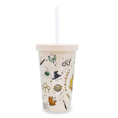 Harry Potter Hogwarts Bamboo Tumbler Cup With Lid And Straw  Holds 20 Ounces Image 1