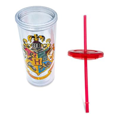Harry Potter Hogwarts Crest Plastic Carnival Cup With Lid and Straw  20 Ounces Image 1