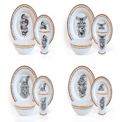 Harry Potter Hogwarts House Logos 16-Piece Ceramic Dinnerware Set Image 1