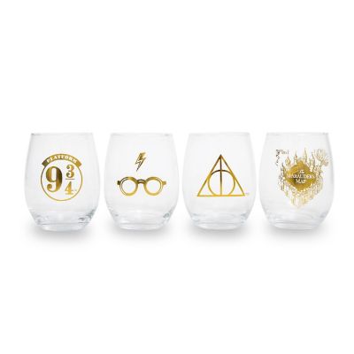 Harry Potter Icons Stemless Wine Glasses, Set Of 4  Each Holds 20 Ounces Image 1