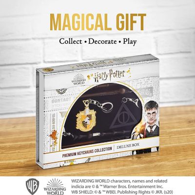 Harry Potter Wand Keychain 6pk Hufflepuff Crest Deathly Hallows Remus Neville Set PMI International Image 3