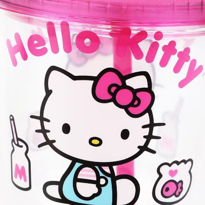 Hello Kitty Drinks Character Art 13 Oz Double Wall Plastic Cup With Pink Dome Lid Image 1
