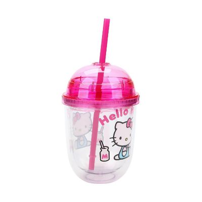 Hello Kitty Drinks Character Art 13 Oz Double Wall Plastic Cup With Pink Dome Lid Image 2