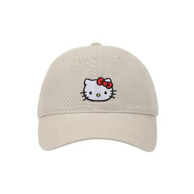 Hello Kitty Embroidered Character Beige Unstructured Baseball Cap Image 1