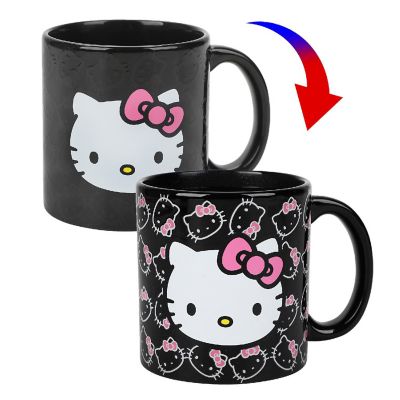 Hello Kitty Face Outlines 16 Oz Heat-Reactive Black Ceramic Mug Image 1