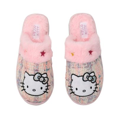 Hello Kitty PVC Sequin Character Patch Women's Gray Tweed Mules-Small Image 1