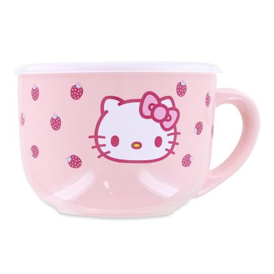 Hello Kitty Strawberries 25oz Ceramic Soup Mug with Vented Lid Image 1