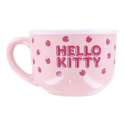 Hello Kitty Strawberries 25oz Ceramic Soup Mug with Vented Lid Image 1