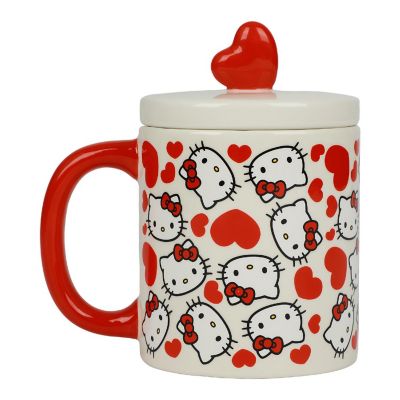 Hello Kitty Valentine's Day 16 Oz White Ceramic Lidded Mug Image 1