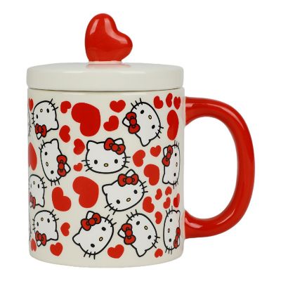 Hello Kitty Valentine's Day 16 Oz White Ceramic Lidded Mug Image 1