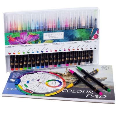 Hibiscus Collective Art Supplies Watercolor Brush Pens 20 Colors  Watercolor Pad Ideal Calligraphy Pens Image 1