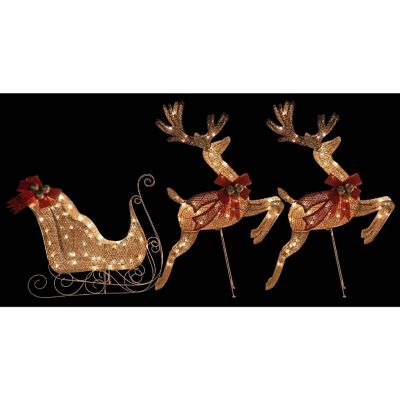 Holiday Wonderland 218-DE7167C Mesh Champagne Lighted SleighReindeer Set Image 2