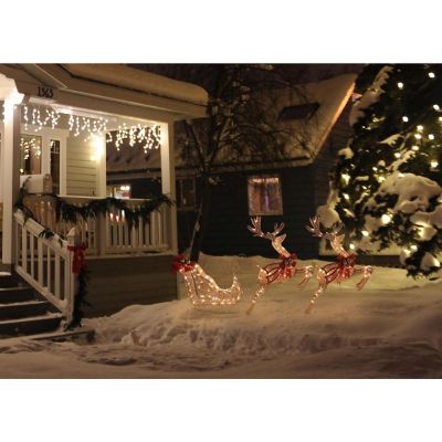 Holiday Wonderland 218-DE7167C Mesh Champagne Lighted SleighReindeer Set Image 3