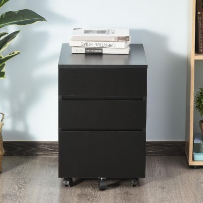 HOMCOM 3 Drawer Storage Cabinet Mobile File Cabinet Under Desk with Wheels  Printer Stand for Home Office Black | Oriental Trading