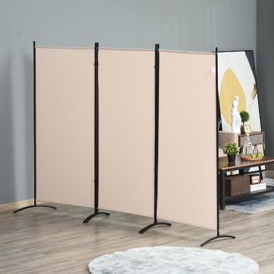 HOMCOM 3 Panel Folding Screen Room Divider Privacy Separator Partition for Indoor Bedroom Office Outdoor Patio 100" x 72" Beige Image 2