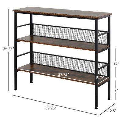 HOMCOM 3 Tier Console Table Industrial Style Storage Metal Wooden Shelf ...