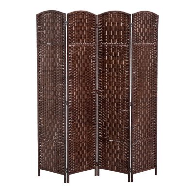HomCom 6' Tall Wicker Weave 4 Panel Room Divider Privacy Screen  Chestnut Brown Image 1