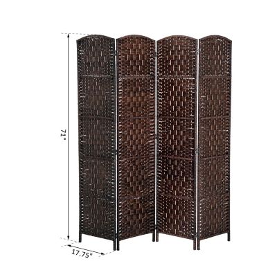 HomCom 6' Tall Wicker Weave 4 Panel Room Divider Privacy Screen  Chestnut Brown Image 2