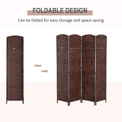HomCom 6' Tall Wicker Weave 4 Panel Room Divider Privacy Screen  Chestnut Brown Image 3