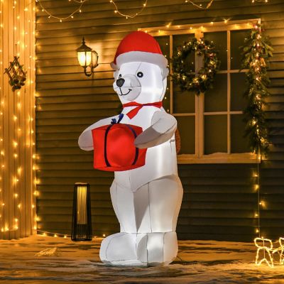 HOMCOM 6ft Christmas Inflatable Polar Bear with a Present Outdoor Blow ...