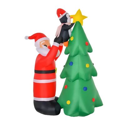 HOMCOM 6ft Christmas Inflatable Santa and Penguin Decorating a Christmas Tree Outdoor Blow Up Yard Decoration LED Lights Display Image 1